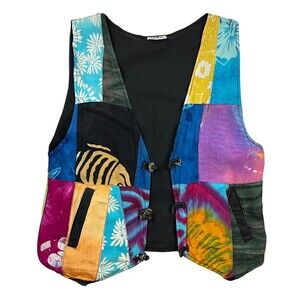 Kosi Bali Collection Vintage Multipattern Patchwork Rayon Vest  M/L  Hippie